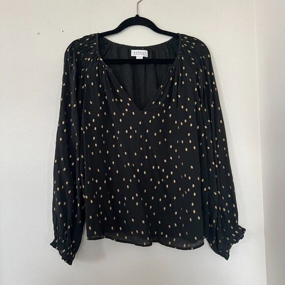 Velvet By Graham & Spencer Krista Black & Gold Metallic Dot Blouse - Picture 5 of 9